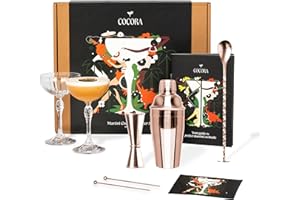 Cocora Martini Cocktail Set Regalo | Set Barman da 8 Pezzi | Kit Cocktail | Shaker Cocktail | Dosatore Cocktail | Bicchieri Cocktail | Cucchiaio Cocktail | Idea Regalo | Eco Friendly (Rose)