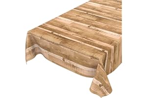 ANRO Mantel de hule lavable con un trapo, con diseño de entablado, de color beis-marrón, 100 x 140 cm