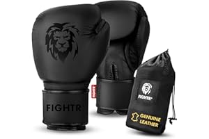 FIGHTR® Professional Boxing Gloves Made of Genuine Leather | Men and Women | for Boxing, MMA, Muay Thai, Kickboxing & Martial Arts 10 12 14 16 oz | Includes Carry Bag (All Black, 14 oz)