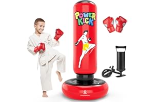 QPAU Sacco da boxe grande e stabile per bambini, alto 167 cm, gonfiabile, regalo di Natale, regalo di compleanno per ragazzi e ragazze dai 6 ai 12 anni per praticare karate, taekwondo, MMA e per
