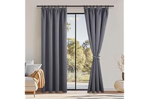 ‎DWCN DWCN Gardinen Blickdicht Vorhänge mit Kräuselband 2er Set H245 x B140 cm, Verdunklungsvorhänge mit Vorhang-Krawatten, Vorhänge Wohnzimmer Schlafzimmer Thermogardine Kälteschutz Wämreisolierende, Grau