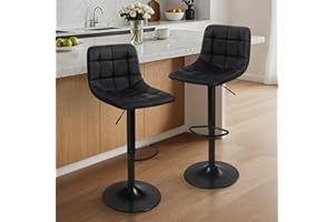 sarben Barhocker 2er Set Höhenverstellbar Barstuhl 360°Drehbar mit Rückenlehne und Fußstütze Küchenstühle PU-Kunstleder für Esszimmer Theke Kücheninsel, Schwarz