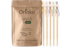 ORINKO 5 Oriculi Riutilizzabile di Bambù per la Pulizia dell’Orecchio - Sostituto Ecologico dei Cotton Fioc - Pulitore Orecchie Ecologico - Rimozione del Cerume | Soddisfatti o Rimborsati Entro 30 Giorni