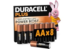 DURACELL Batterie Plus AA (Confezione da 8) – Batterie Alcaline da 1,5 V – Fino al 150% di durata extra con Attivi POWER BOOST– Affidabilità per i dispositivi di utilizzo quotidiano –MN1500