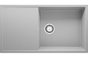 Spülbecken Grau 90x50 cm, Granitspüle 1 Becken XL + Ablauf-Set, Küchenspüle für 60er Unterschrank, Einbauspüle von Primagran