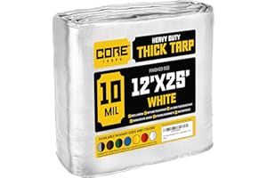 Core Tarps Lona de protección Lona Impermeable con Ojales, (3.65m X 7.65m, 190 g/m²) 10 Mil, Funda Protectora para Techo, Barco, Muebles, Jardín, Piscina, Coche, Blanco