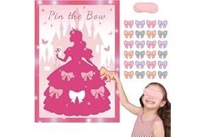 HOMANGA Pin the Bow Party Game for Girls, Pink Girl Princess Poster with 24 Bow Stickers, Kids Teens Birthday Party Supplies Decorations, Sleepover & Dress-Up Activity - A2 Poster, 24 Players