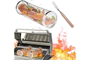 UENNM Cestino per barbecue con grande forchetta, cestino per barbecue, in acciaio inox con manico, per barbecue da esterno, verdure, accessori per barbecue, griglia per patatine, gamberetti
