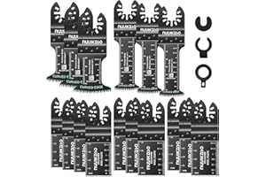 NUYIKASO 19Pcs Multi Tool Blade Set for Wood Plastic Include Extra Long and Broad Reach Arc Edge Oscillating Saw Blades Multitool Accessories Quick Release Compatible with Bosch Fein Ryobi Dremel Makita
