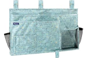 Surblue Bedside Caddy Hanging Bed Organizer Storage Bag Pocket for Bunk and Hospital Beds, College Dorm Rooms Baby Bed Rails,Camp(8 Pockets),Cartoon