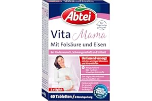 ‎ABTEI Abtei Vita Mama - Nahrungsergänzungsmittel bei Kinderwunsch, Schwangerschaft und Stillzeit - mit allen wichtigen Vitaminen und Mineralstoffen - vegetarisch – 1 x 60 Tabletten