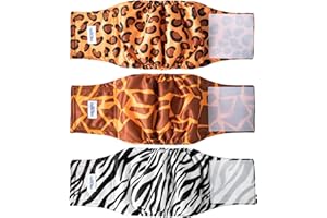 MICOOYO Lot de 3 Couches réutilisables pour Chien mâle | Bandes ventrales lavables pour Chiens | Couches Super absorbantes pour Chien de Grande Taille (Afrique Sauvage, Taille L)