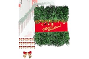 MFLABEL 10 Metros Guirnaldas de Navidad Decoración Abeto Escalera Chimeneas, Guirnaldas Navideña Verde Abeto Artificial por Decoración Exterior Interior Hogar Puerta y Pared