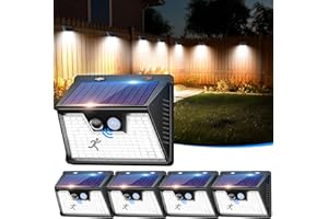 nipify [5 Paquete Luz Solar Exterior Jardin, 3 Modes/140LED Focos LED Exterior Solares con Sensor de Movimiento IP65 Lampara Luces Solares LED Exterior Jardin Aplique para Escaleras Patio, Blanco