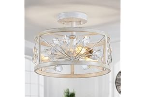 ‎WUZUPS WUZUPS Crystal Leaf Kronleuchter 3-flammig Vintage Bauernhaus Industrie halbbündige Deckenleuchte moderne Leuchte Foyer Flur Abstellraum Küche Bad, H 22 W 30, Antik Weiß