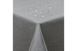 ATsense Tovaglia lavabile, grigio, lavabile, impermeabile, effetto loto, antimacchia, effetto lino, 140 x 300 cm, rettangolare