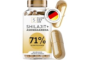 5 ELEMENTUM Complexe Haute Dose Shilajit & Ashwagandha – 71 % d’Acide Fulvique – Formule Naturelle pour Énergie & Endurance – 1000 mg par Portion Journalière, 90 Gélules – Testé en Laboratoire