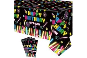 DVAORC Confezione da 4 tovaglie per feste di compleanno, in plastica neon, usa e getta, colore nero, forma rettangolare, 129,5 x 218,4 cm, per decorazioni per feste Glow in The Dark