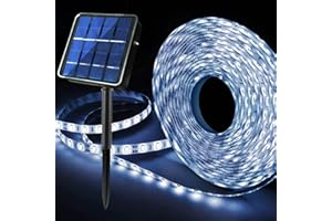 HOMELEO Outdoor Solar LED Strip Lights Cool White, Powered Flexible Waterproof Rope Lights, 8 Modes 180 for Garden Porch Gazebo Pathway Patio Umbrella Outside Xmas Window Edge Decor