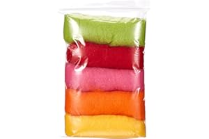 Rayher Filzwolle, reine Schurwolle, Vlies, Sommermix kräftige Töne, Set 5 Farben à 20 g, Filzwolle 100 g, 100% Wolle zum Filzen, Märchenwolle, 5364500