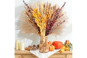 Trockenblumen Set, Doerfeell 91 PCS Pampasgras Hasenschwanzgras Getrocknet Natürliche Trockenblumen Deko Pampas Grass DIY Blumenstrauß für Hause Wohnzimmer Badezimmer Tisch Schlafzimmer Hochzeits