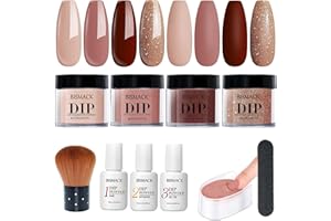 NIDONE Kit de poudre à trempette à clous, 10pcs / set kit en poudre de trempette ongles, 4 couleurs avec activateur base / couche finition, kits pour cadeau bricolage, marron