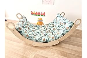 My Photostation.com Montessori Set di 2 Pezzi Arco e Cuscino Arrampicata in Legno Arco Arrampicata Arco Pikler, Set Triangolo per Bambini Cuscino Arrampicata