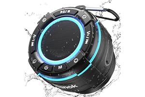 RIENOK Shower Speaker Bluetooth FM Radio IPX7 Waterproof 12H Playtime RGB Lights Portable Speakers Wireless Bluetooth Mini Speaker with Suction Cup Hook for Bathroom Party Travel Outdoor