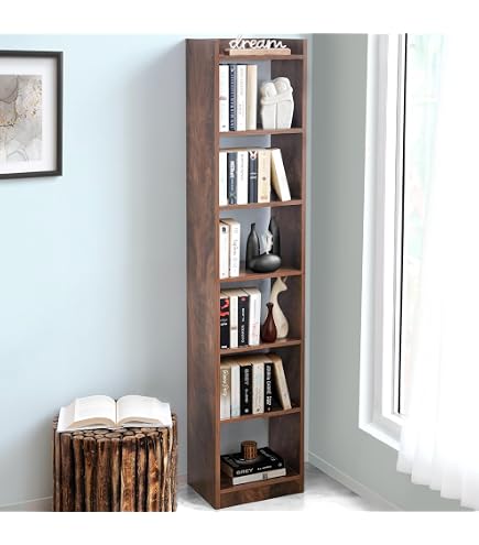 HOMBAZAAR 3-Tier Short Bookshelf - Metal Frame & Backboard, Rustic Brown | Small Shelf For Living Room, Bedroom, Office & Kitchen
