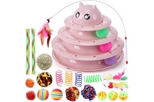 Suhaco 21 Confezione Giocattoli Per Gatti Interattivi Per Gatti Al Chiuso Giocattoli da Gattino Divertenti Rullo A Tre Livelli Giocattoli da Per Gatti con tre Palline Colorate Giocattolo Gattino(Rosa)