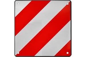 Minjuna Red White Striped Warning sign Italy Spain Portugal, 2 in 1 Reflective Warning Sign Red White Stripes, PVC Reflective Rear Warning Sign 50x50cm for Motorhome, Bicycle Carrier, Caravan Towing