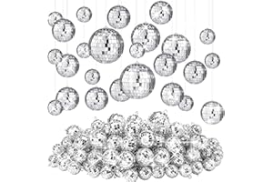 FUNTERY 100 Pcs Bulk Disco Ball Set,Mini Mirror Disco Balls Ornaments Hanging Decoration in Different Size for Christmas Tree Cake Topper Dance Music 50s 60s 70s Themed Party(1, 2, 3, 4,)