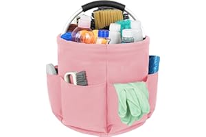 IVODEELA Cleaning Caddy with Handle,Cleaning Caddy Organiser,Multi Pocket Large Bag,Easy To Clean and Carry Cleaning Products Organiser,Pink
