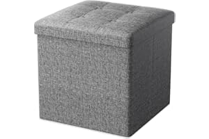 Oak & Tea Pouf pieghevole con contenitore, poggiapiedi pieghevole con contenitore, sgabello per fasciatoio, poggiapiedi con coperchio, per camera da letto e soggiorno, grigio, 30 x 30 x 30 cm