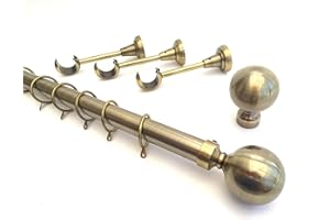 Your Home Online 3m Metal Bay Window Curtain Pole 28mm Diameter Designer Brackets & Ball Finial (3m Bay, Antique Brass)