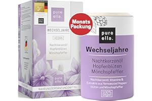 ‎PURE ELLA Pure Ella WECHSELJAHRE - Vitalstoffkomplex für Frauen bei Symptomen der Wechseljahre - Enthält Nachtkerzenöl, Yamswurzel und Mönchspfeffer - Natürlich, Hormonfrei, Vegan - 60 Menopause Kapseln