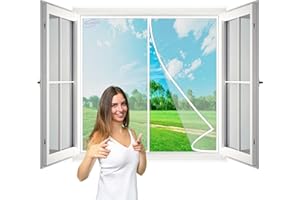 AMZBSGD moustiquaire Fenêtre magnetique, 140x145 cm Moustiquaire anti rayures pour balcon, terrasse, Fenêtre de chambre, installation sans perçage- Blanc H