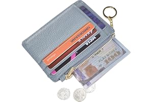 ehsbuy Porta Carte Credito Sottile Portatessere per Donna Ragazza Bimba, Portamonete con Cerniera Portachiavi, Portafoglio Donna Piccolo Pelle (Litchi Azzurro)