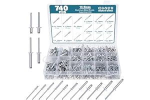 HSEAMALL 740pcs 6.4mm/6mm/5mm/4mm/3.2mm Aluminum Blind Rivets Dome Head Rivets Open End Pop Rivets Core Pull Rivets