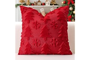 Artscope 1 Pezzi Natalizio Federe in Lana Corta Velluto Copricuscini Morbido Decorativo Fodere per Cuscino Lusso Stile per Divano Camera da Letto Natale Alberi e Neve Rosso 50x50 cm