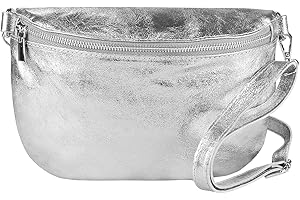 ITALYSHOP24-COM OBC Made in Italy Damen Leder Tasche Gürteltasche Crossbody Hüfttasche Bauchtasche Umhängetasche Cross-Over Bodybag Schultertasche Handytasche