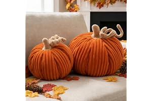 Ywlake Höstpumpa Kuddar Set med 2, Halloween Dekoration Randig Dekorativa Pumpa Kuddar Mjuk Söt 3D Formad Kudde för Soffa Sovrum Thanksgiving Höst Dekor