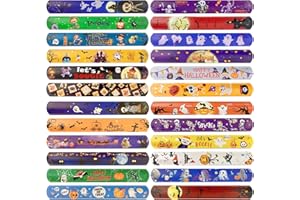 Jsdoin 48 PCS Halloween Slap Bracelets Halloween Bracelets Bracelets Citrouille Comprend Citrouille Fantôme Araignée Chauve-Souris Squelette Designs pour Enfants Halloween Jouets