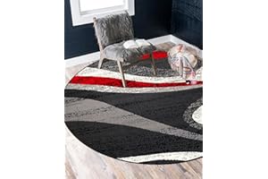 ZVEZVI Teppich Rund, Runde Teppiche 120 Bunt Grau und Rot Modern Waschbar rutschfest Wohnzimmer Schlafzimmer