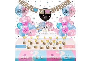 Funnlot 102Pcs Gender Reveal Decoration for Party with Baby Gender Reveal Balloons Boy or Girl Banner Gender Reveal Cake Toppers Tablecloth Baby Shower Photo Booth Props Stickers Mummy To Be Sash