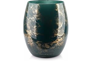 Terroso - Vase - Verre Vert soufflé à la Bouche - Aspect Luxueux, élégant et stylé - 20 cm de Haut - Aspect marbre - Vase à Fleurs