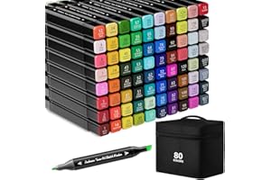 Peakness Rotuladores Alcohol de 80 Colores, Rotuladores Artísticos Doble Punta, Rotuladores Artist con Base y Maletín de Transporte para Graffiti, Caligrafía, Dibujo, Lettering para Niños y Adultos