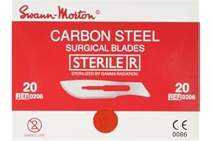 Swann-Morton 0206 Kohlenstoffstahl Chirurgische Skalpellklinge, Steril, Größe #20, Einzelne Folienverpackung, 100 Stück