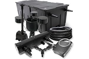 SunSun Komplettset: CBF-350C Teichfilter bis 90000 L, NEO10000 Teichpumpe 10000l/h 80W, CUV-218 Teichklärer 18W, 25m Schlauch 25mm, CSP-250 Skimmer 2500l/h, HJ-943 Springbrunnen 800l/h, Y-Verteiler