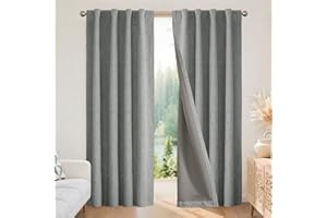 Joydeco 100% Cortinas Opacas 2 Piezas, Lino Cortinas Dormitorio con Pasadores Anti Luz Cortina Termica Aislantes Frio y Calor para Salon（2x245x140，Gris Claro）